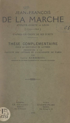 Jean-François de La Marche, évêque-comte de Léon (1729-1806) - Louis Kerbiriou - FeniXX réédition numérique