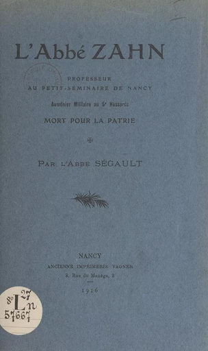 L'abbé Zahn - Félicien Ségault - FeniXX réédition numérique