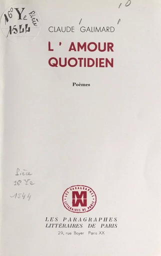 L'amour quotidien - Claude Galimard - FeniXX réédition numérique