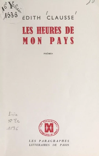 Les heures de mon pays - Édith Clausse - FeniXX réédition numérique