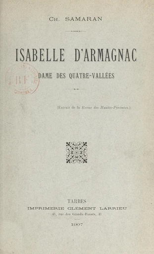 Isabelle d'Armagnac - Charles Samaran - FeniXX réédition numérique