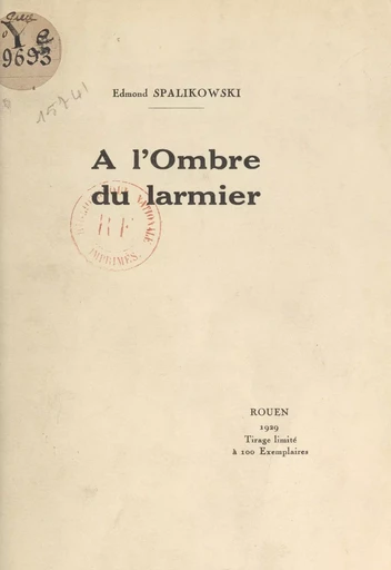 À l'ombre du larmier - Edmond Spalikowski - FeniXX réédition numérique