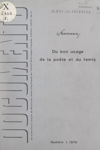 Du bon usage de la poêle et du tamis - Jacques Geninasca - FeniXX réédition numérique