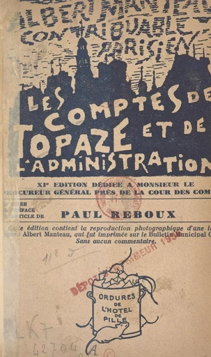 Les comptes de Topaze et de l'administration - Albert Manteau - FeniXX réédition numérique