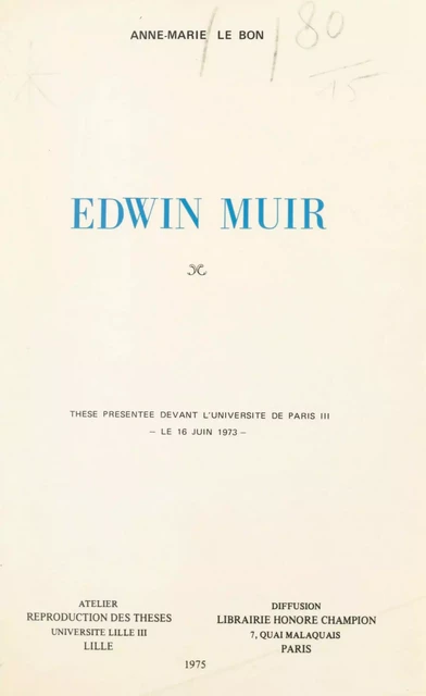 Edwin Muir - Anne-Marie Le Bon - FeniXX réédition numérique