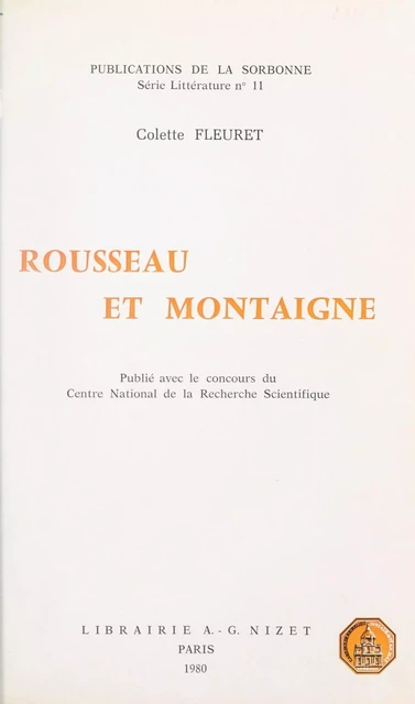 Rousseau et Montaigne - Colette Fleuret - FeniXX réédition numérique