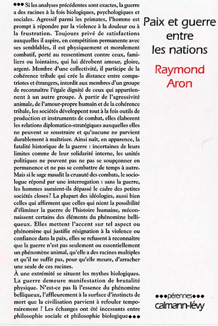 Paix et guerre entre les nations - Raymond Aron - Calmann-Lévy