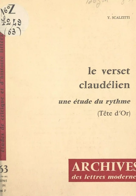 Le verset claudélien - Yvette Bozon-Scalzitti - FeniXX réédition numérique