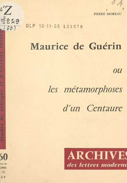 Maurice de Guérin - Pierre Moreau - FeniXX réédition numérique