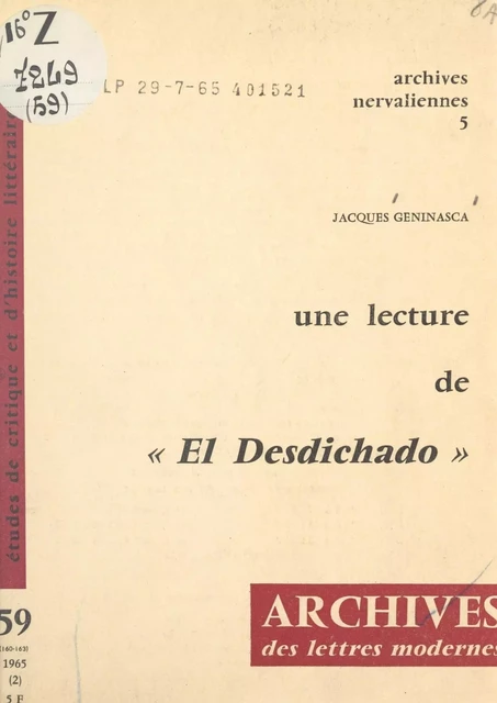 Une lecture de El Desdichado - Jacques Geninasca - FeniXX réédition numérique