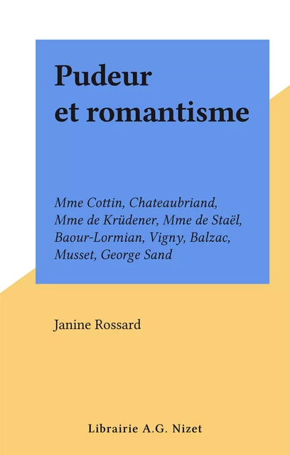 Pudeur et romantisme - Janine Rossard - FeniXX réédition numérique