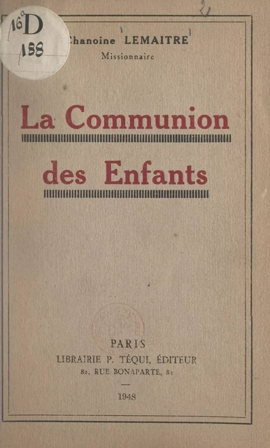 La Communion des enfants - Georges Lemaître - FeniXX réédition numérique