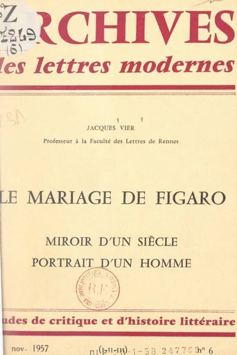 Le mariage de Figaro - Jacques Vier - FeniXX réédition numérique