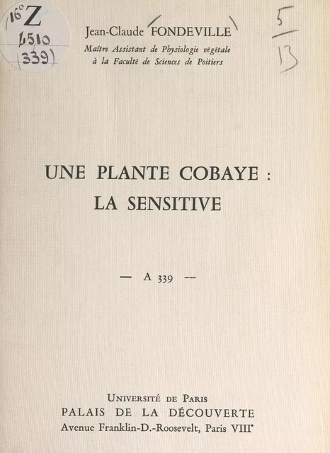 Une plante cobaye : la sensitive - Jean-Claude Fondeville - FeniXX réédition numérique