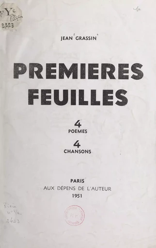 Premières feuilles - Jean Grassin - FeniXX réédition numérique