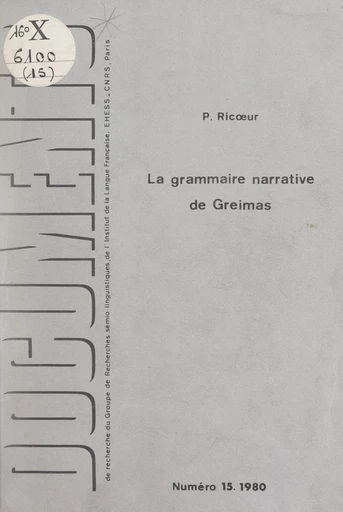 La grammaire narrative de Greimas - Paul Ricoeur - FeniXX réédition numérique