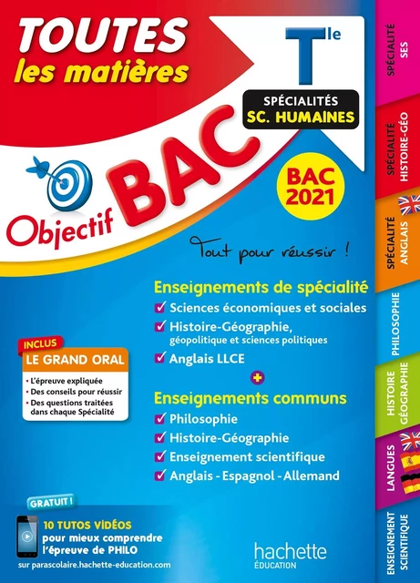 Objectif Bac - Term Enseignements communs+ Spécialités Maths-SES-Histoire-Géo-Langues BAC 2021 -  Collectif - Hachette Éducation