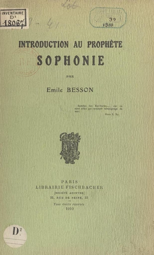 Introduction au prophète Sophonie - Émile Besson - FeniXX réédition numérique