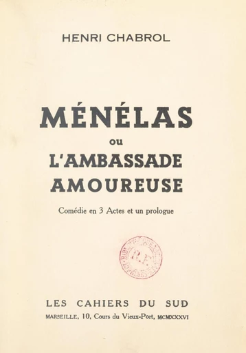 Ménélas - Henri Chabrol - FeniXX réédition numérique