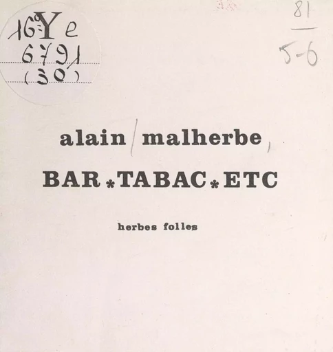 Bar, tabac, etc - Alain Malherbe - FeniXX réédition numérique