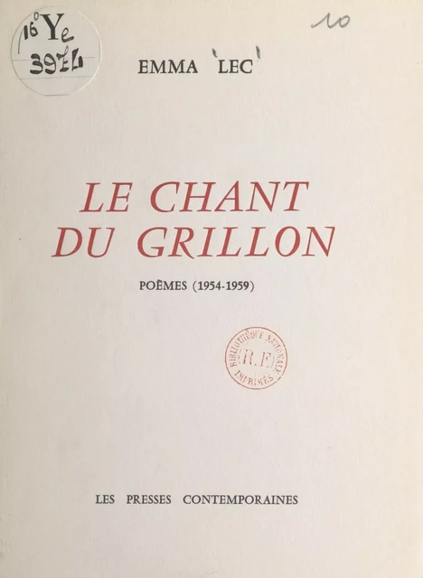 Le chant du grillon - Emma Lec - FeniXX réédition numérique