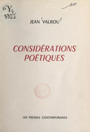 Considérations poétiques - Jean Valrou - FeniXX réédition numérique