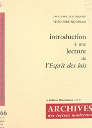 Introduction à une lecture de l'esprit des lois