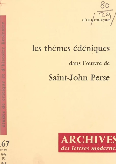 Les thèmes édéniques dans l'œuvre de Saint-John Perse - Cécile Fournier - FeniXX réédition numérique