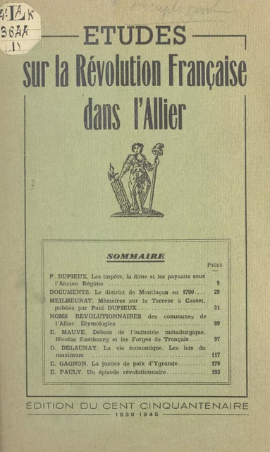 Études sur la Révolution française dans l'Allier -  Collectif - FeniXX réédition numérique