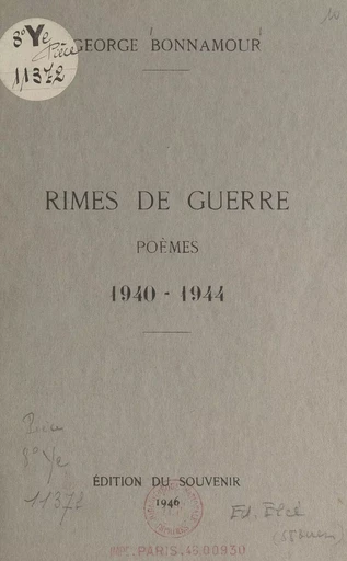 Rimes de guerre - George Bonnamour - FeniXX réédition numérique