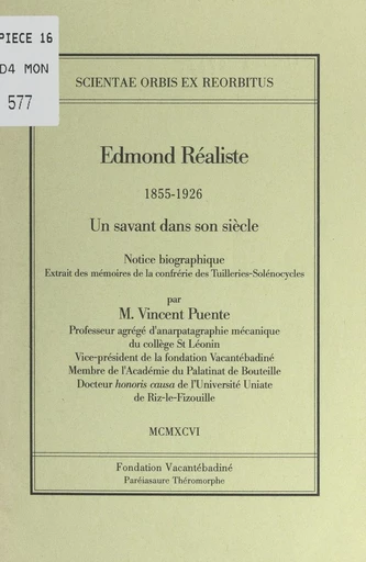 Edmond Réaliste (1855-1926) : un savant dans son siècle - Vincent Puente - FeniXX réédition numérique