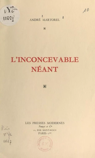 L'inconcevable néant - André Martorel - FeniXX réédition numérique