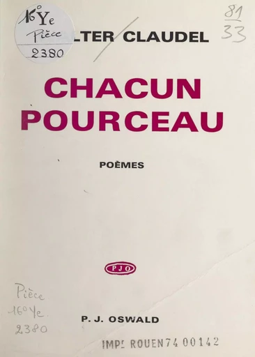 Chacun pourceau - Walter Claudel - FeniXX réédition numérique