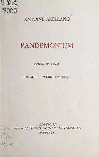 Pandemonium - Antoine Arellano - FeniXX réédition numérique