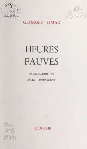 Heures fauves - Georges Timar - FeniXX réédition numérique