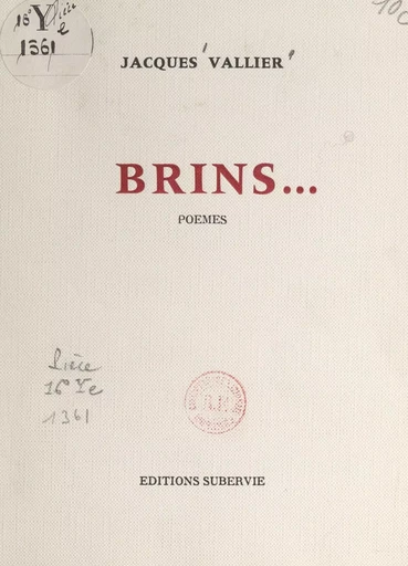 Brins... - Jacques Vallier - FeniXX réédition numérique