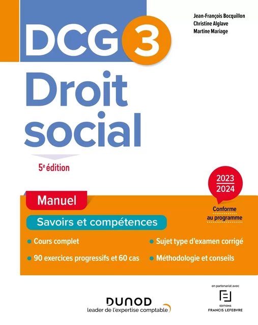 DCG 3 - Droit social - Manuel 2023-2024 - Jean-François Bocquillon, Christine Alglave, Martine Mariage - Dunod