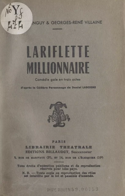 Lariflette millionnaire - Julien Tanguy, Georges-René Villaine - FeniXX réédition numérique