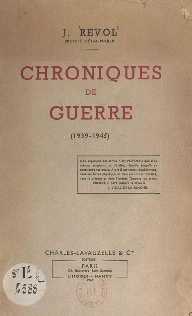 Chroniques de guerre (1939-1945) - Joseph-Fortuné Revol - FeniXX réédition numérique