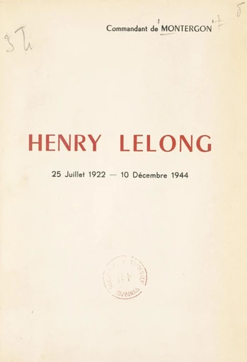 Henry Lelong - Camille de Montergon - FeniXX réédition numérique