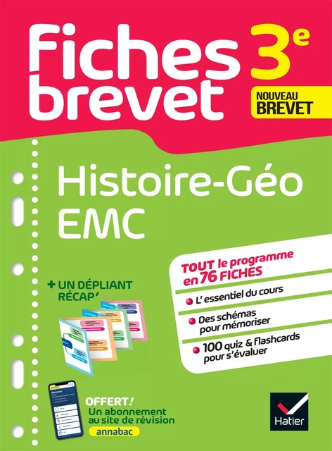 Fiches brevet - HIstoire-Géographie EMC 3e Brevet 2025 - Guillaume d'Hoop, Florence Holstein - Hatier