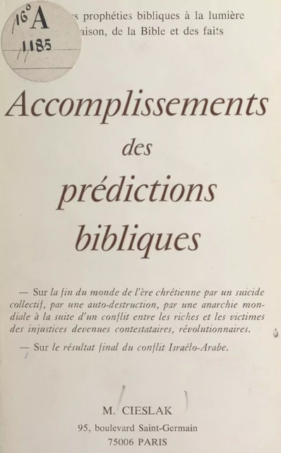 Accomplissements des prédictions bibliques - Marian Cieslak - FeniXX réédition numérique