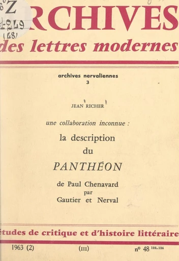 La description du "Panthéon", de Paul Chenavard, par Gautier et Nerval : une collaboration inconnue - Gérard de Nerval, Théophile Gautier, Jean Richer - FeniXX réédition numérique