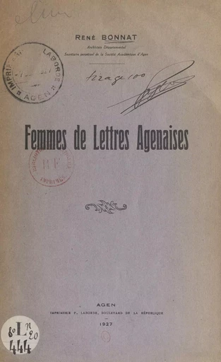 Femmes de lettres agenaises - René Bonnat - FeniXX réédition numérique