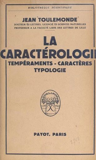 La caractérologie - Jean Toulemonde - FeniXX réédition numérique