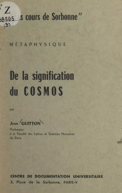 De la signification du cosmos - Jean Guitton - FeniXX réédition numérique