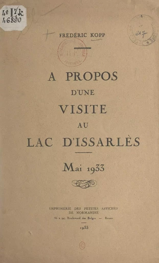 À propos d'une visite au lac d'Issarlès - Frédéric Kopp - FeniXX réédition numérique