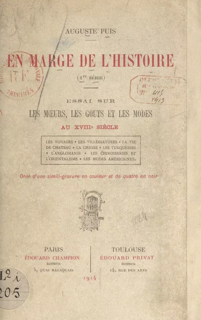 En marge de l'Histoire - Auguste Puis - FeniXX réédition numérique