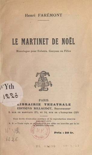 Le martinet de Noël - Henri Farémont - FeniXX réédition numérique