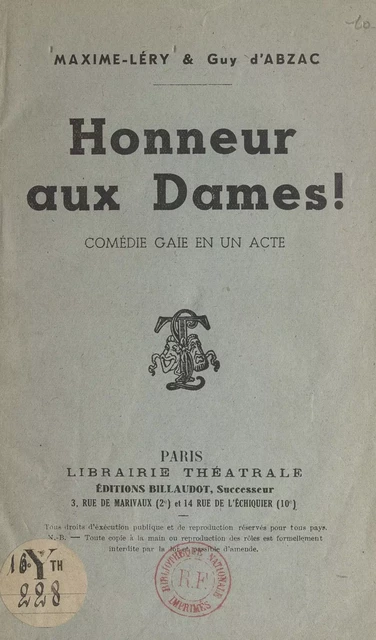 Honneur aux dames ! - Guy d'Abzac, Maxime Léry - FeniXX réédition numérique